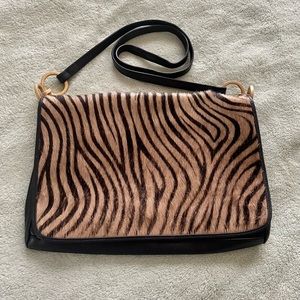BRIZZOLARI Zebra Black Leather Cross Body Shoulder Purse